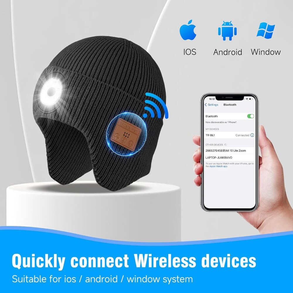 Bluetooth Beanie Hat With Light, Rechargeable Wir… - image 3